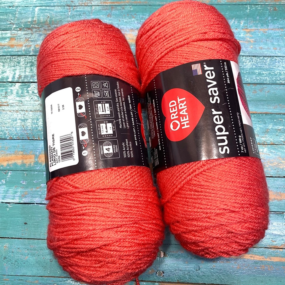 Red Heart Super Saver Yarn Flamingo 0259 Medium 4 Acrylic 7oz 2 Skeins Bundle